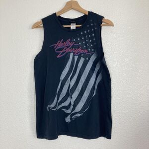 Harley-Davidson Shirt Mens Large Black Sleeveless Flag Motorcycle Graphic Tee